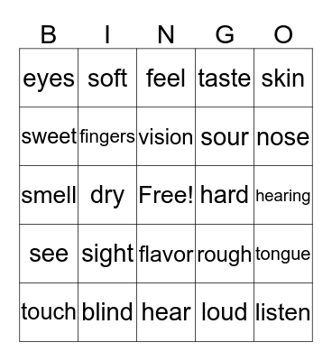 MY FIVE SENSES Bingo Card
