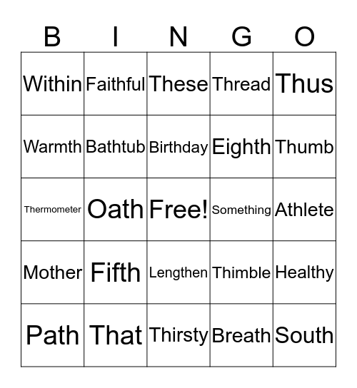 ‘Th’ Sounds Bingo Card