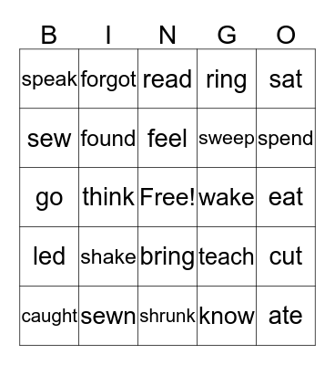 Irregular Verbs Bingo Card