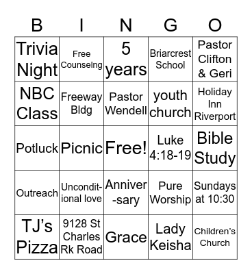 GFO St. Louis Bingo Card