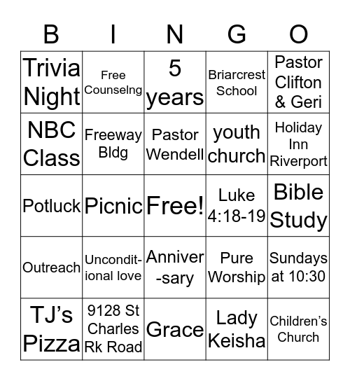 GFO St. Louis Bingo Card