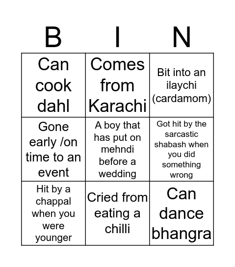 Untitled Bingo Card