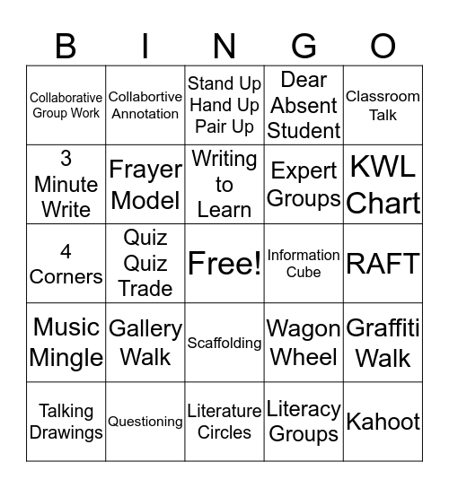 Common Instructional Framework Bingo Card