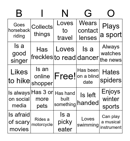 Getting To Know You Bingo Card