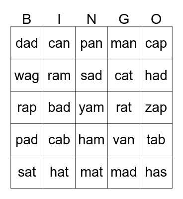 Word Work Bingo Card