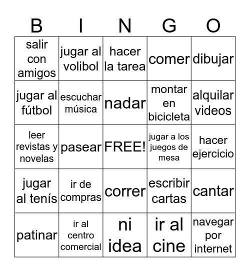 Vocabulario de capítulo 3 Bingo Card