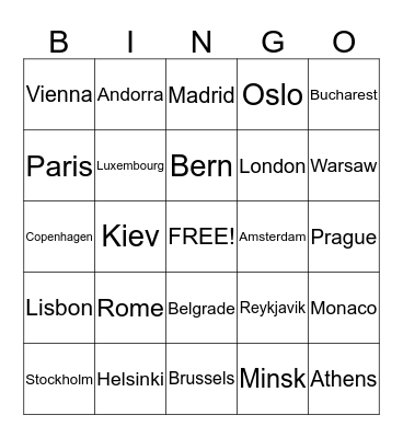European Capitals Bingo Card