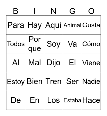 Palabras de uso frecuente Bingo Card