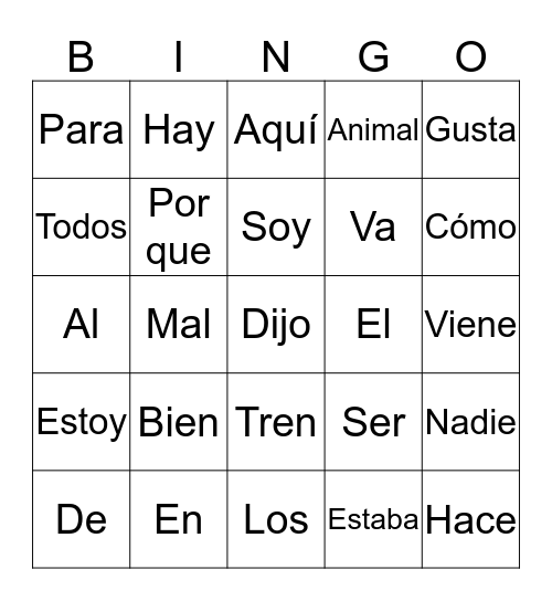 Palabras de uso frecuente Bingo Card