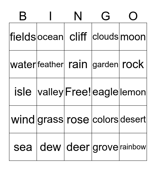 Nature Bingo Card