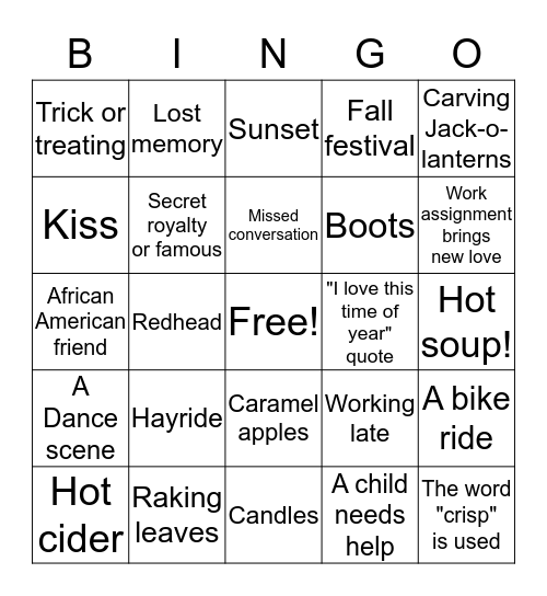 Fall Hallmark Bingo-Sheryl version  Bingo Card