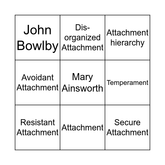 Attachment Tic-Tac-Toe Bingo Card