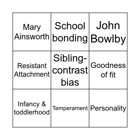 Attachment Tic-Tac-Toe Bingo Card