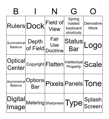 Photo Shop Bingo Card