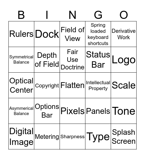 Photo Shop Bingo Card