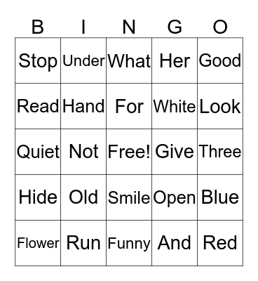 Pre-K to 1st Grade Bingo Card