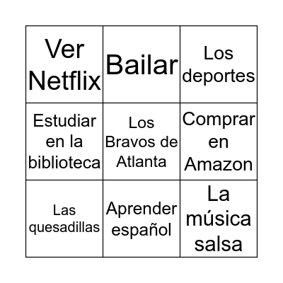 ¿Qué te gusta? Bingo Card