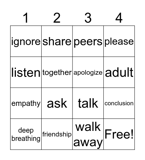 Conflict Resolution Bingo Card
