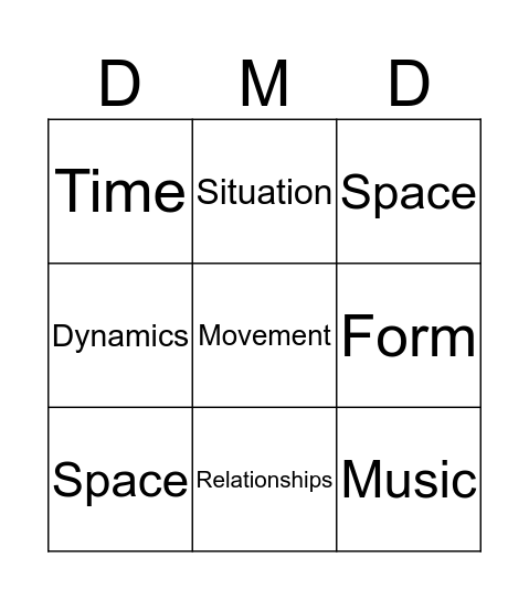 Performing Arts Elements Bingo Card