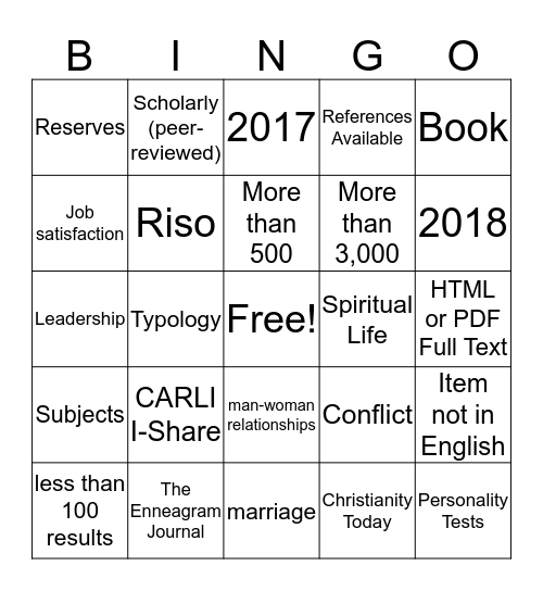 Enneagram Bingo Card