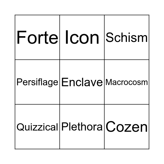 English Vocab Bingo   Bingo Card