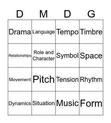 Performing Arts Bingo Card