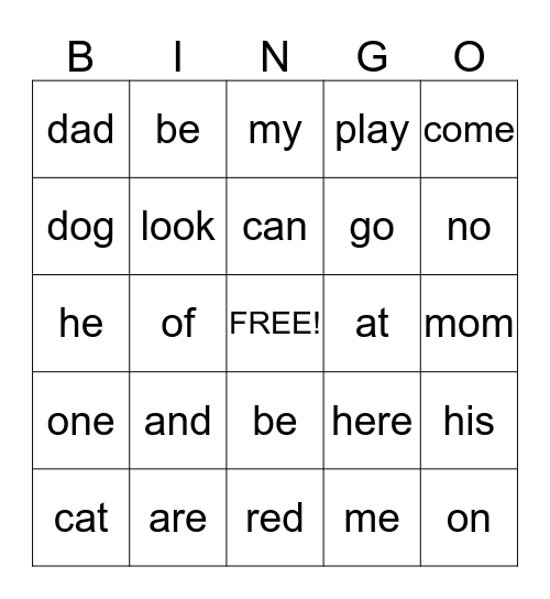 Core Word Bingo Card