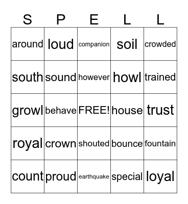 Spelling Bing Bingo Card