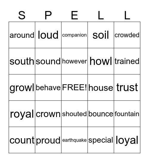 Spelling Bing Bingo Card