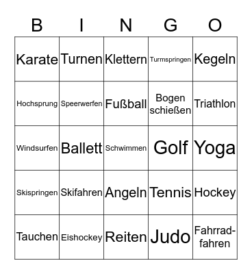 Sportarten Bingo Card