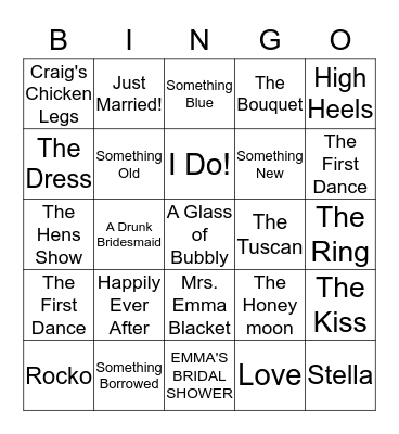 Emma's Bridal BINGO! Bingo Card