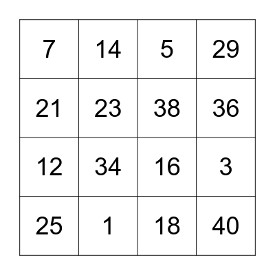 Kids bingo  Bingo Card