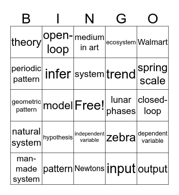 Patterns/Systems Bingo Card