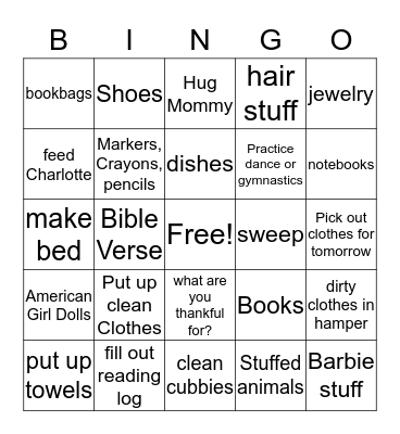 Clean up Bingo Card