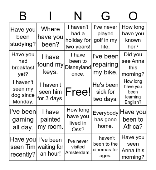 Have you ever been to... Bingo Card