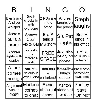 Global Missions Office Bingo Card