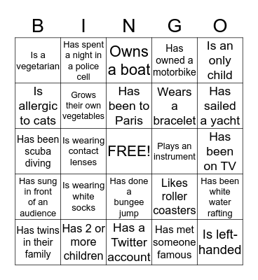 Find Someone who... Bingo Card