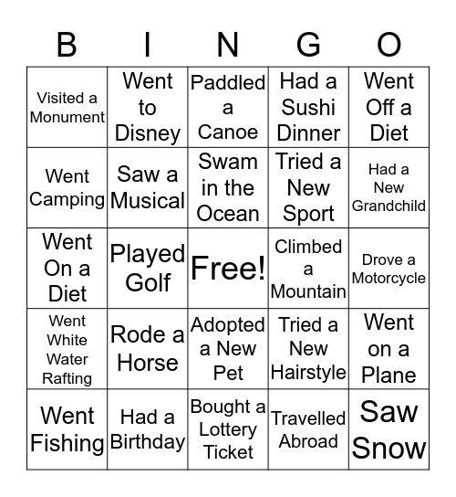 WHAT I DID ON MY SUMMER VACATION Bingo Card
