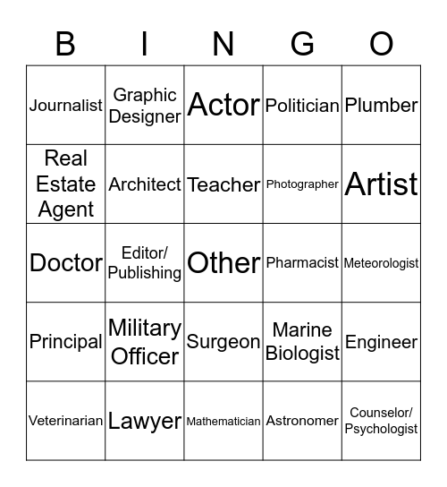 Career Bingo Card