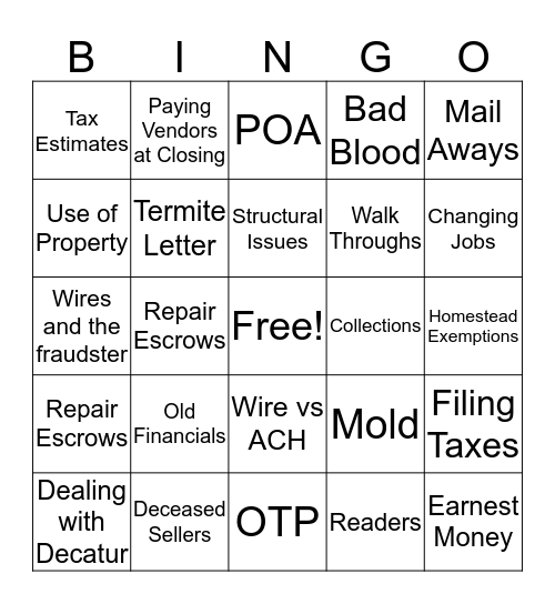 Untitled Bingo Card