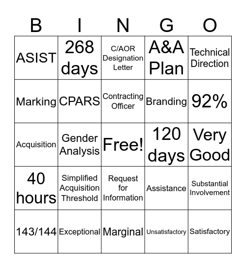 A&A Bingo Card