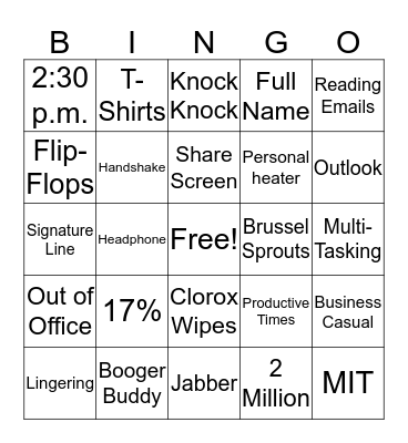 Business Etiquette Bingo Card