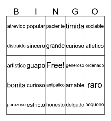 Spanish Bingo Card