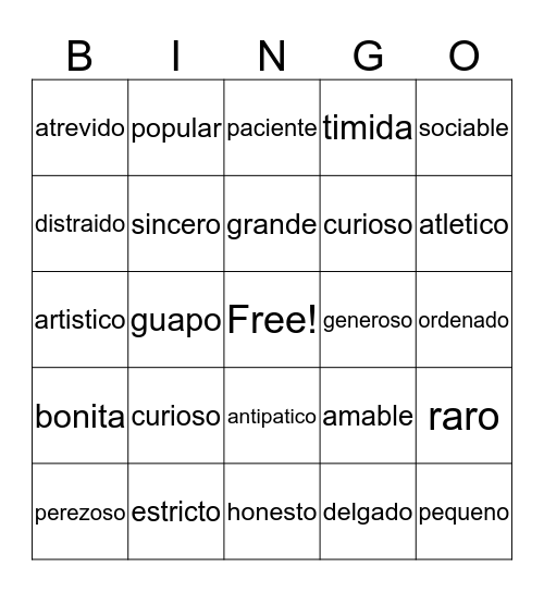 Spanish Bingo Card