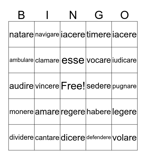 Latin II Lesson 36 VERBS Bingo Card
