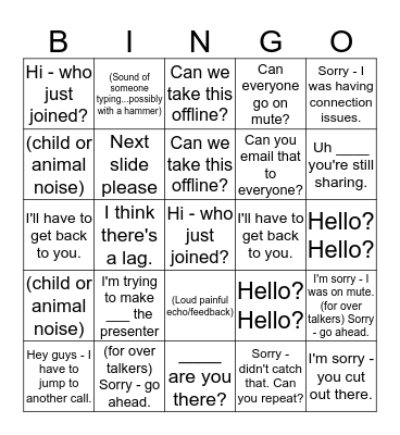 Conference Call Bingo Card