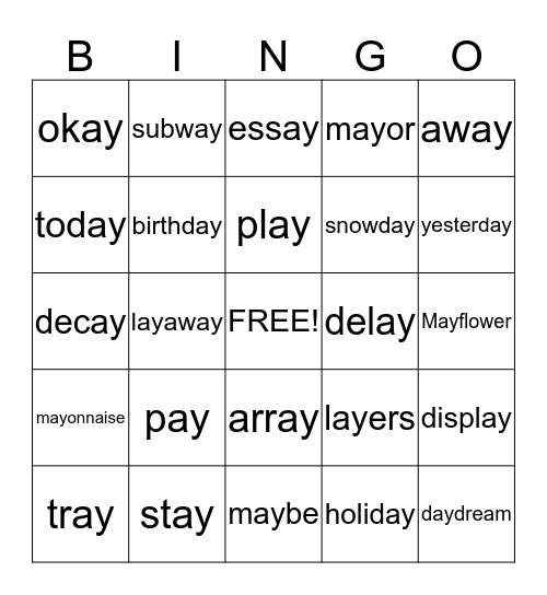 ay cluster Bingo Card