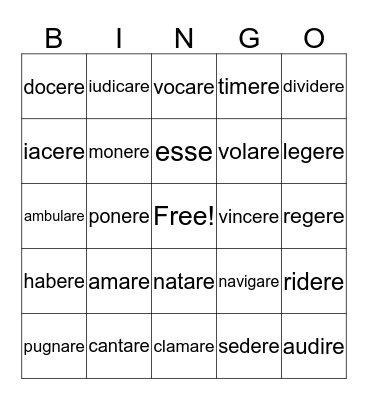 Latin II Lesson 36. VERBS Bingo Card