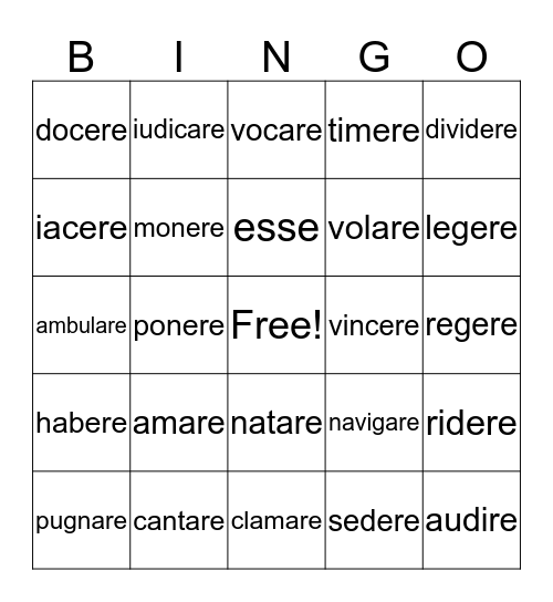 Latin II Lesson 36. VERBS Bingo Card