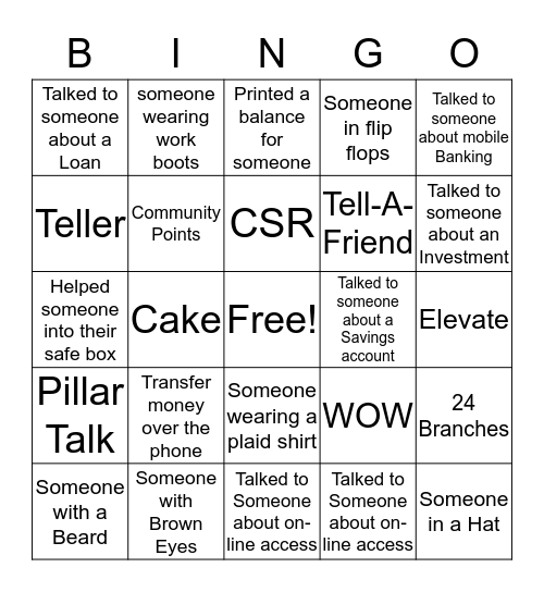 Bank Bingo Card